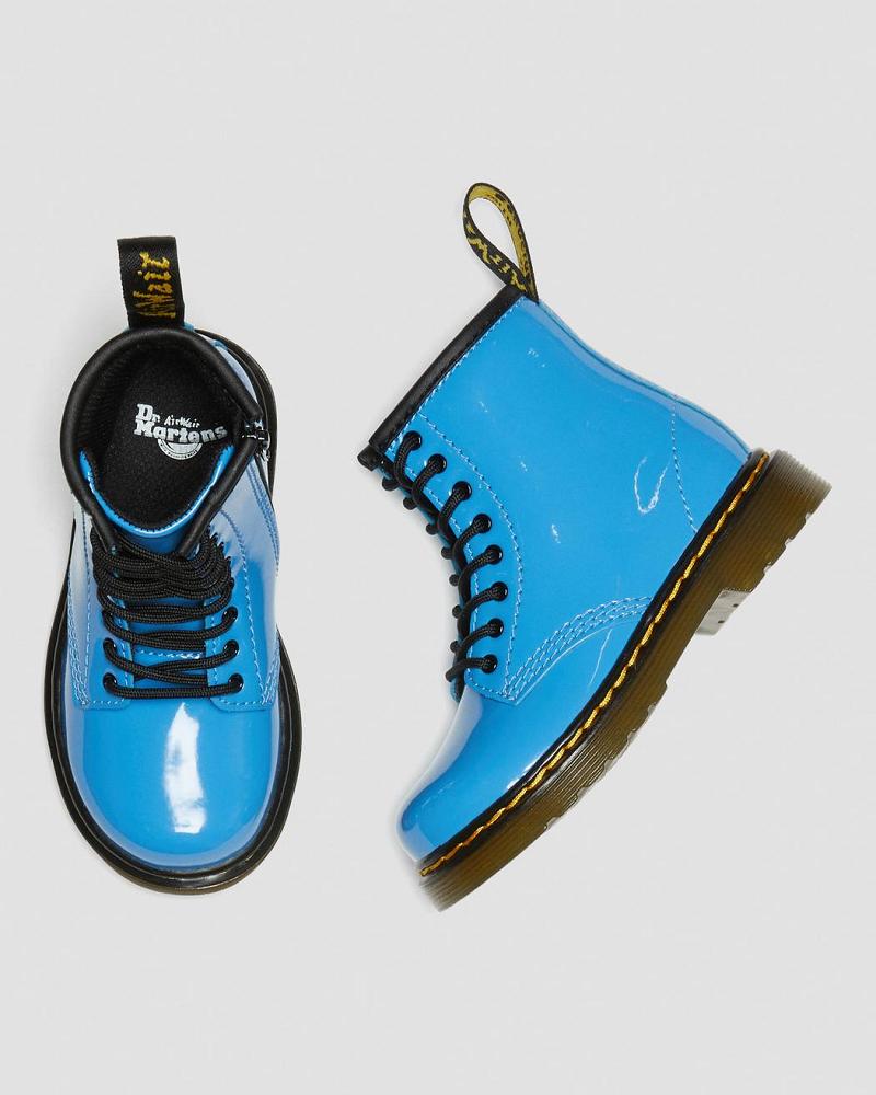 Kids' Dr Martens Toddler 1460 Patent Leather Lace Up Boots Blue | AU 700GSO